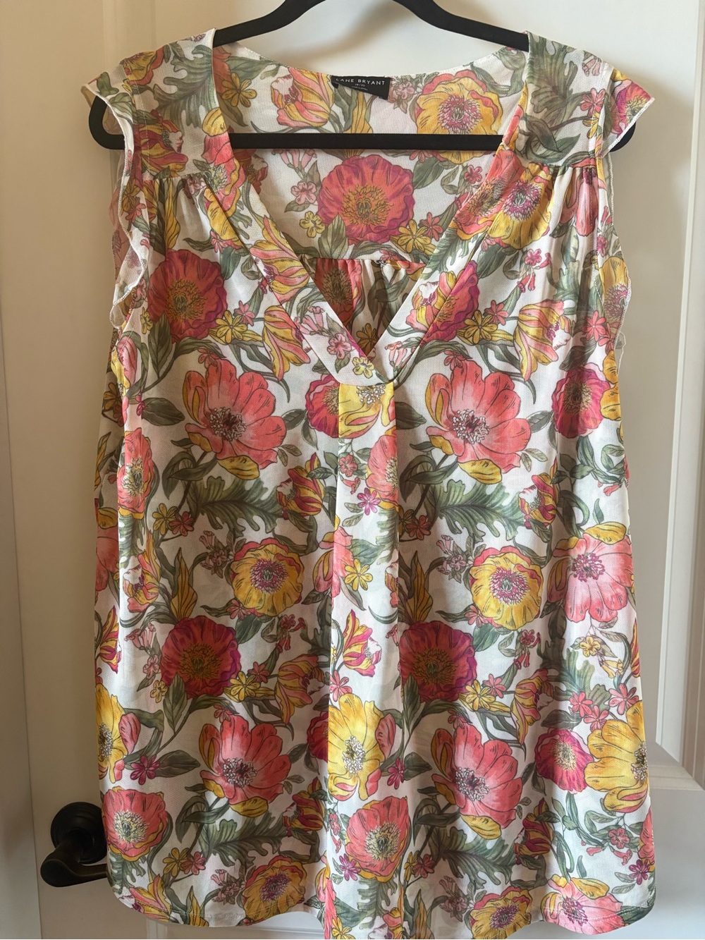 Lane Bryant Floral V-Neck Sleeveless Top - Pink & Yellow